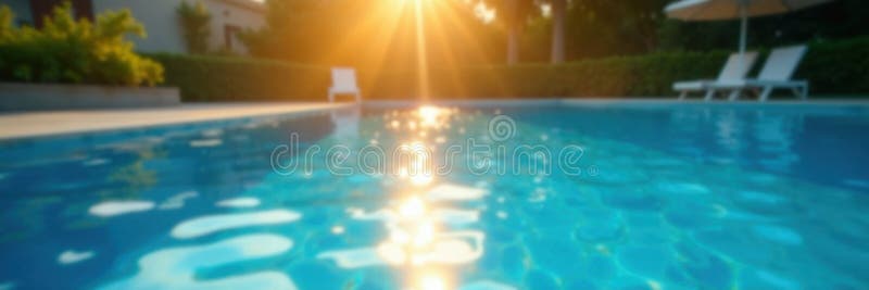 Blurred edges, vibrant blue pool, sun s reflection, heat, calm stock illustration