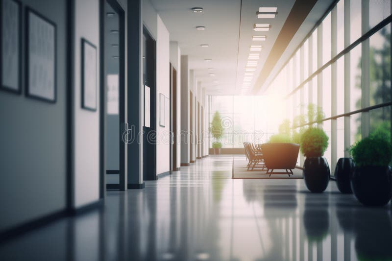 Blurred hall interior in modern office. stock illustration