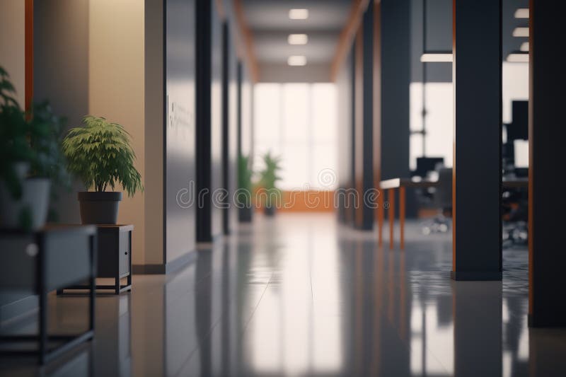 Blurred hall interior in modern office. Generative AI stock illustration