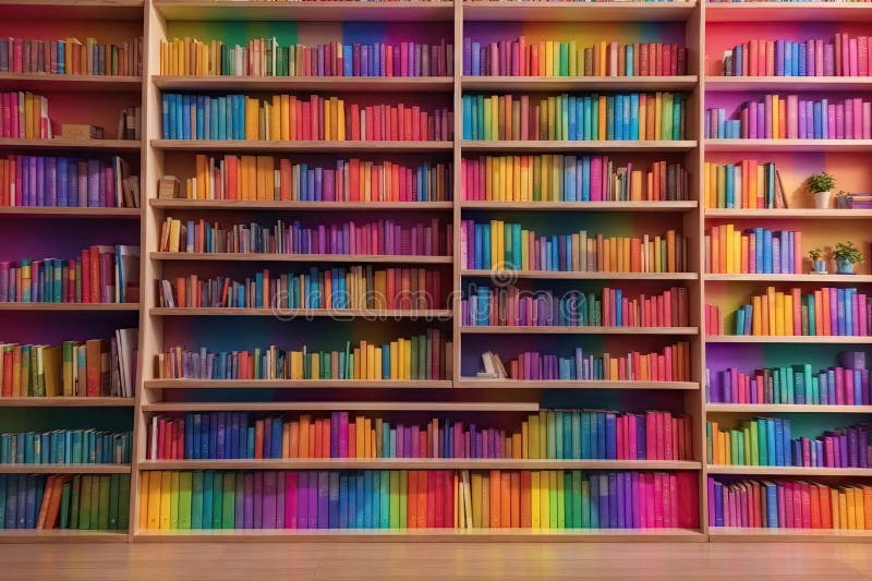 Blurred image of colorful books in shelves. stock illustration