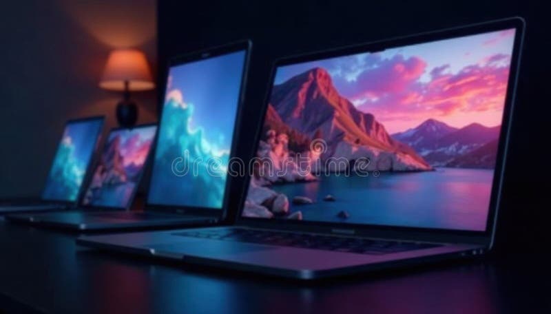 Blurred image of multiple device screens with notifications, dark background, devices, overwhelmed vector illustration