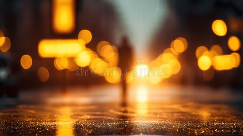 Blurred image of a person walking down the street at night, AI vector illustration