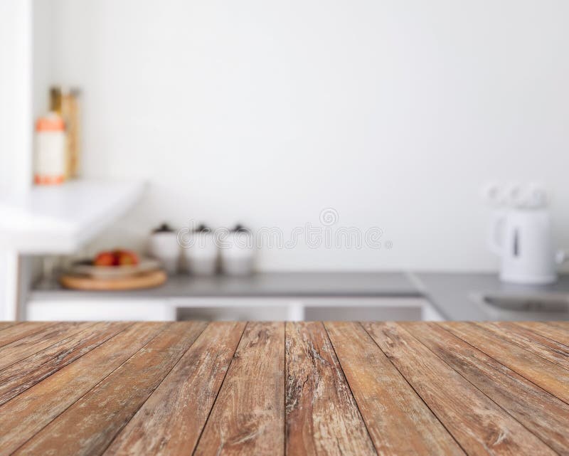 Blurred kitchen background with wooden boards stock photo Blurred kitchen background with wooden boards stock photo