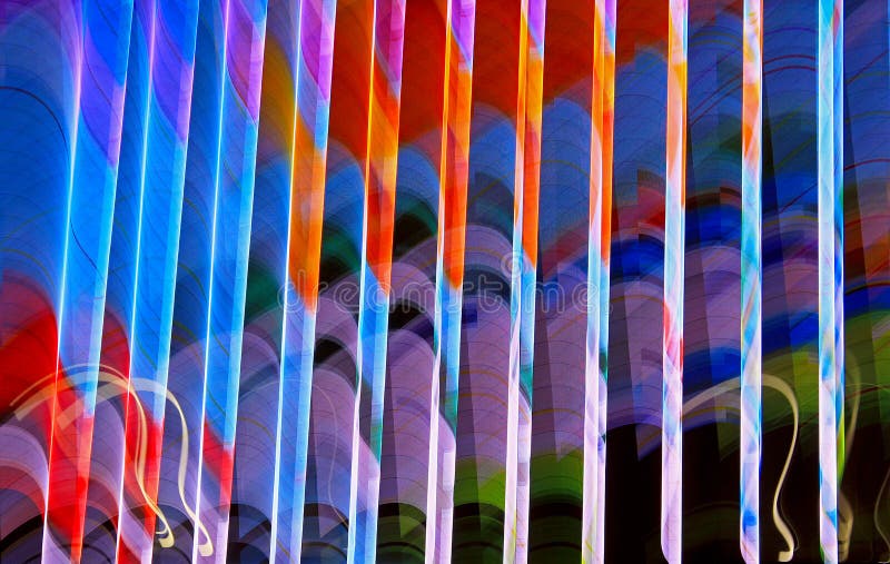 Blurred lighting effect in the colors of rainbow. Bright and colorful lights of rainbow was in the blurring effect. The lights formed the grand pattern of parrallel lines and illusory colors.
