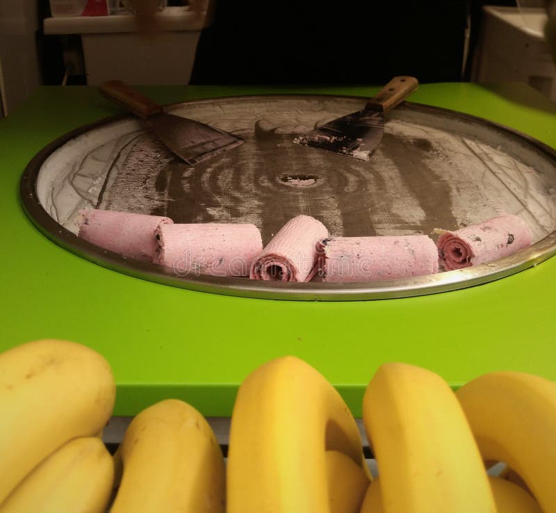 Blurred, Selective Focus. Thai Fried Ice Cream, the Process of Cooking