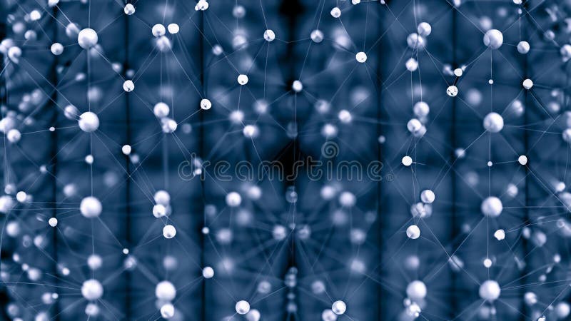 Blurred symmetrical abstract lines and dots connected network technology data center concept background soft focus stock illustration