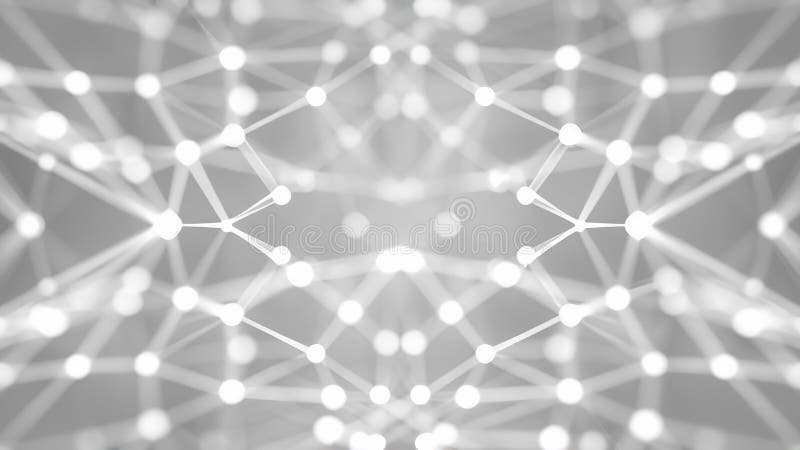 Blurred symmetrical abstract lines and dots connected network technology data center concept background soft focus vector illustration