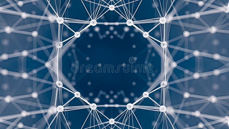 Blurred symmetrical abstract lines and dots connected network technology data center concept background soft focus stock illustration
