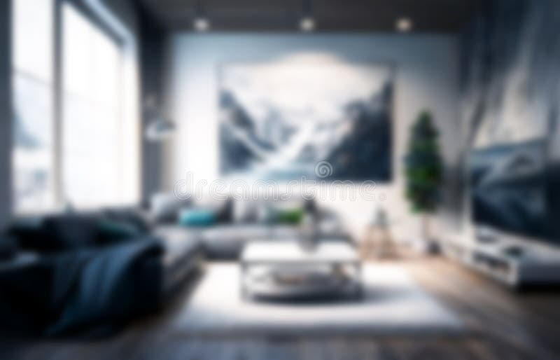 The Blurry Background of the Living Room in Grayblue Tones Stock
