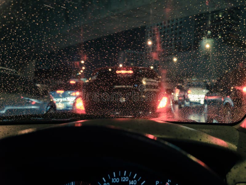 Blurry Car Seen through Wet Windscreen Stock Photo Image of