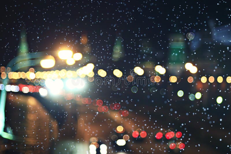 Blurry City Lights with Snow Stock Image - Image of design, celebration:  55799911