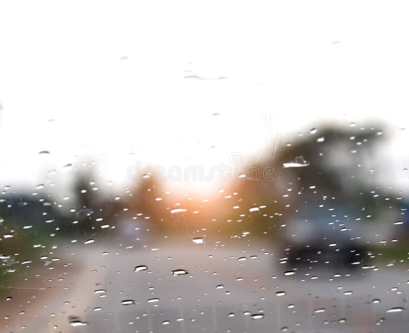 Blurry Rain Water Drops on a Front Glass of Car Stock Image Image of
