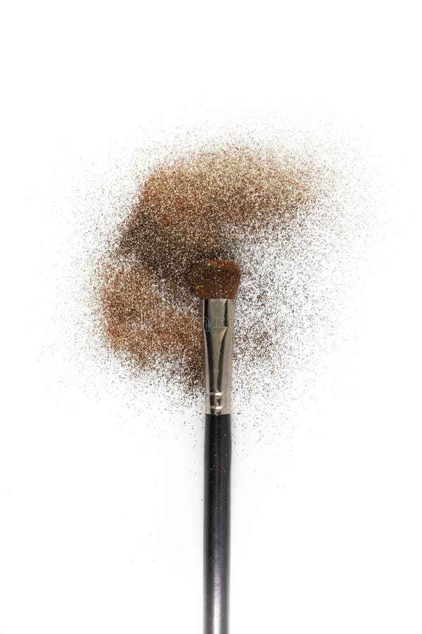 Blush brush with blush on it, loose powder and glitter blush, isolated on white backgrownd. stock photo Blush brush with blush on it, loose powder and glitter blush, isolated on white backgrownd. stock photo