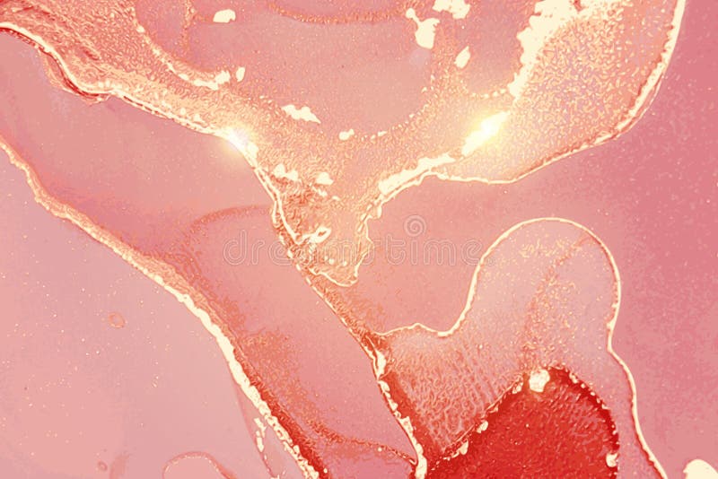 Blush and Gold Pattern with Marble Texture. Alcohol Ink Technique Stock