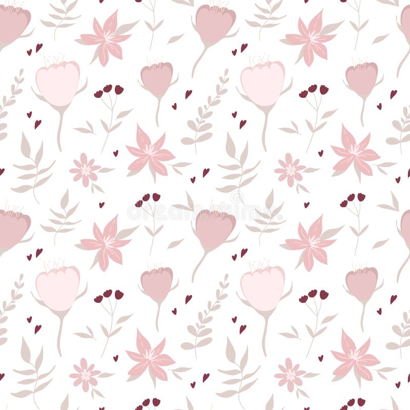 Blush Pink Flower Seamless Pattern. Vector Background. Stock Vector