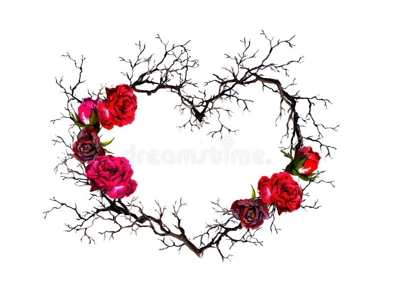 Bluterguss - Herzform Twigs, Rosenblumen Wasserfarben, gotischer Stil