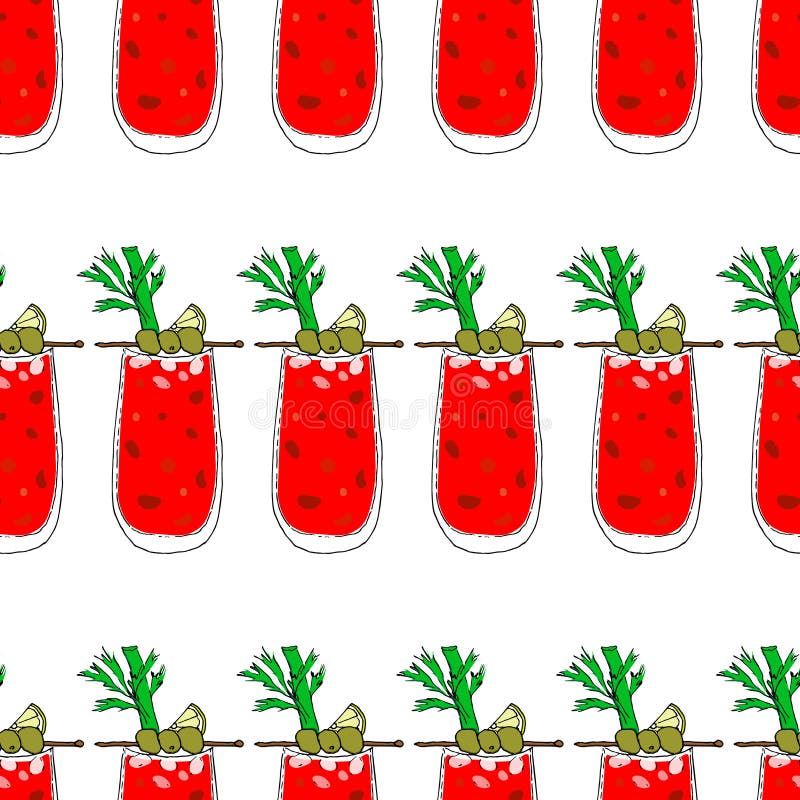Blutige Mary Cocktail Color Seamless Pattern-Vektorillustration Glas auf weißem lokalisiertem Hintergrund vektor abbildung Blutige Mary Cocktail Color Seamless Pattern-Vektorillustration Glas auf weißem lokalisiertem Hintergrund vektor abbildung