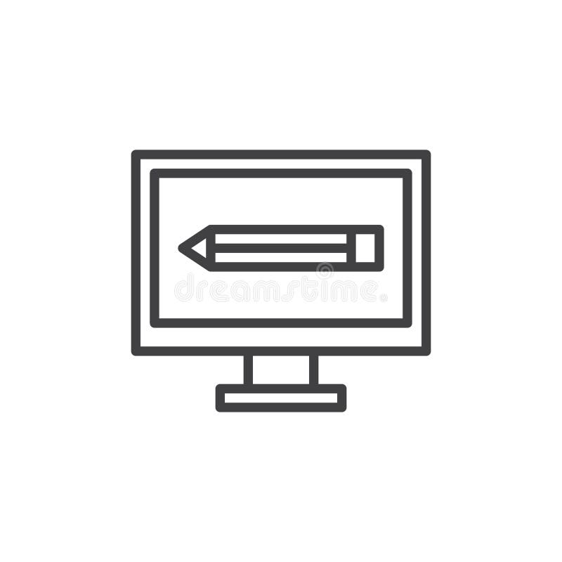 Blyertspenna på linjen symbol för datorbildskärmskärm stock illustrationer