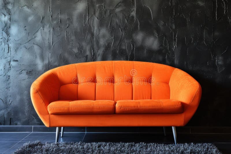 Bläckvägg orange sofa-dekor. generera ai royaltyfri bild
