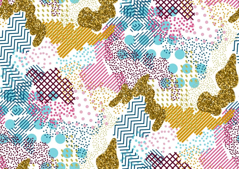 Blänker den sömlösa modellen för vektorn med handen dragen guld texturerade borsteslaglängder och band stock illustrationer