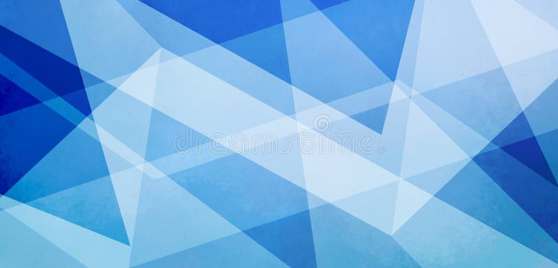 Blå abstrakt bakgrund med vita lager av texturerade, genomskinliga triangelformer och ränder i geometriska royaltyfri illustrationer