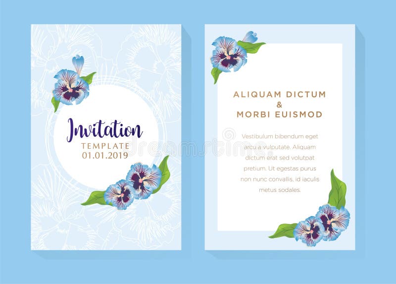 Blå blommainbjudandesign royaltyfri illustrationer Blå blommainbjudandesign royaltyfri illustrationer