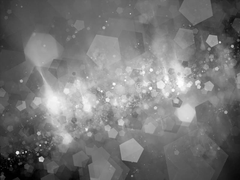 Blå glödande nebulosa med svartvita pentagonpartiklar stock illustrationer