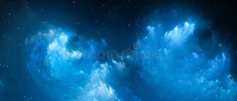 Blå glödande widescreen bakgrund för nebulosafractal stock illustrationer