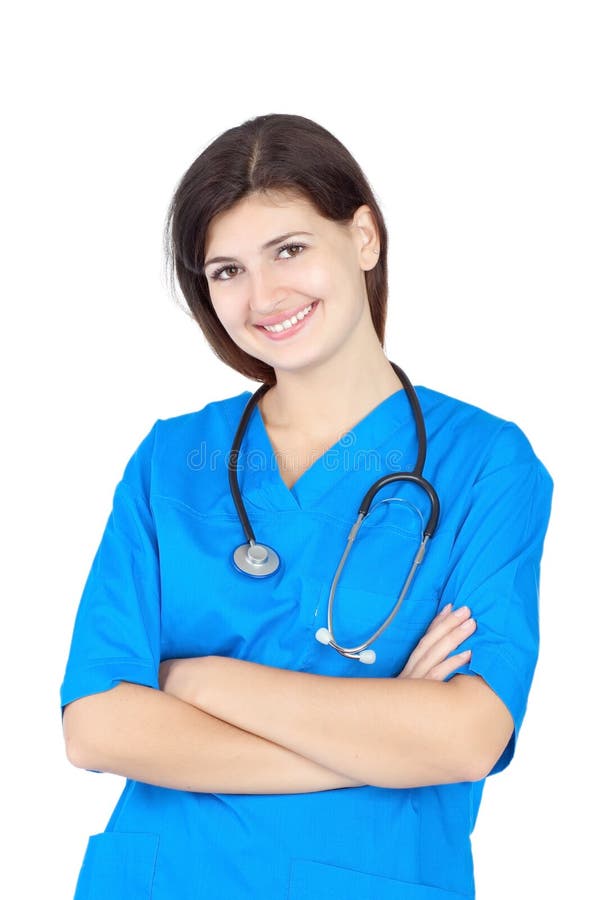 Blå gullig lycklig sjuksköterskalikformig