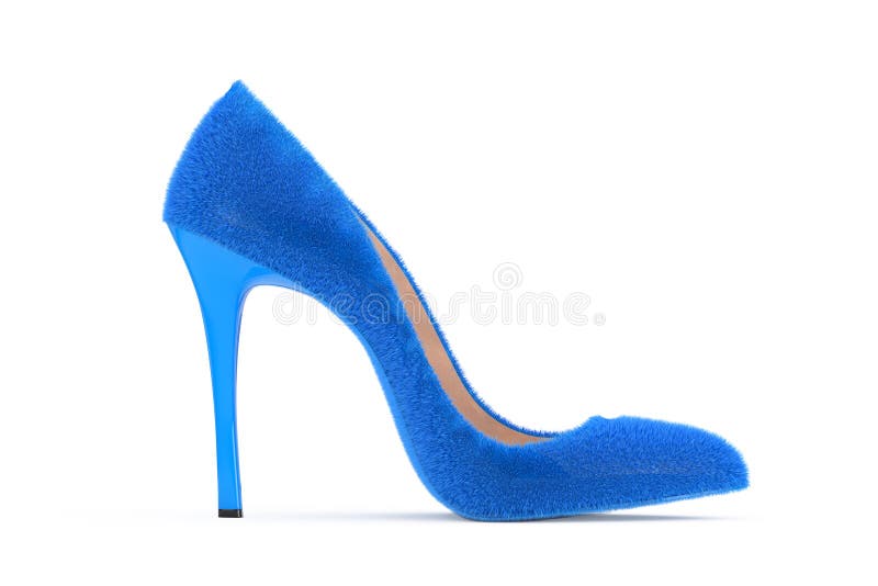 Blue Fur High Heels Wooman Shooes on a white background. 3d Rendering. Blue Fur High Heels Wooman Shooes on a white background. 3d Rendering