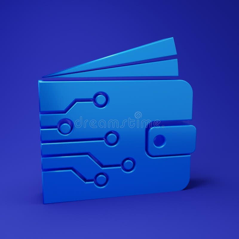 Blå kryptovalutakallikon isolerad på blå bakgrund. Wallet- och bitmyntsignatur. Utvinningskoncept. Kontantbetalning stock illustrationer