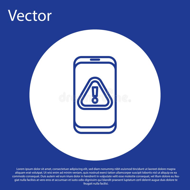Blå mobiltelefon med utropstecken isolerad på blå bakgrund. varningsmeddelande smartphone-meddelande