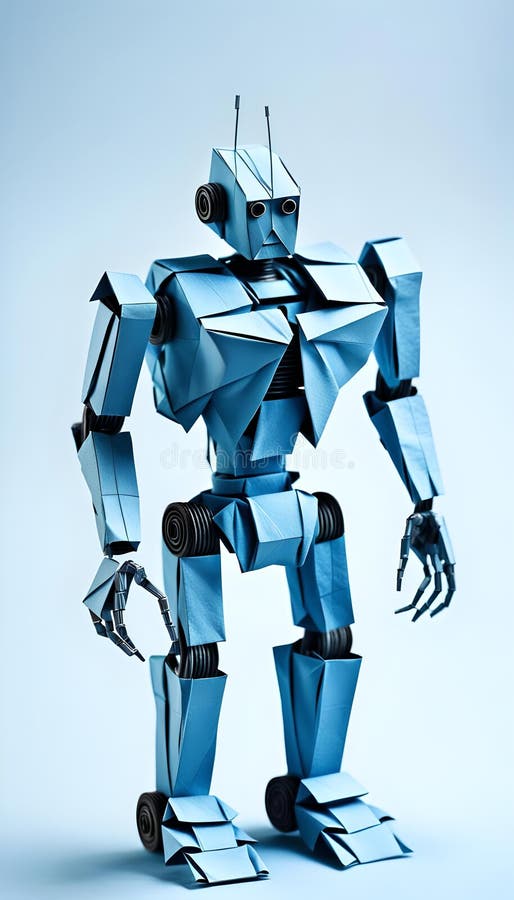 Blå pappersrobot på vit bakgrund. royaltyfri fotografi