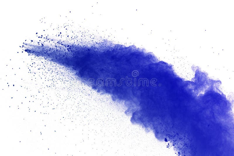blå pulverexplosion på vit bakgrund Kulört moln färgdamm exploderar Målarfärg Holi