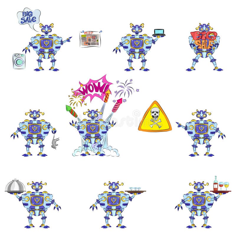 Blå robotadvertizingsammanställning royaltyfri illustrationer Blå robotadvertizingsammanställning royaltyfri illustrationer
