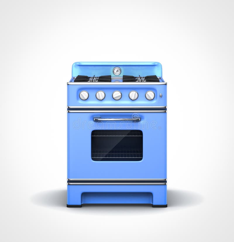 Front view of retro vintage blue stove. Front view of retro vintage blue stove
