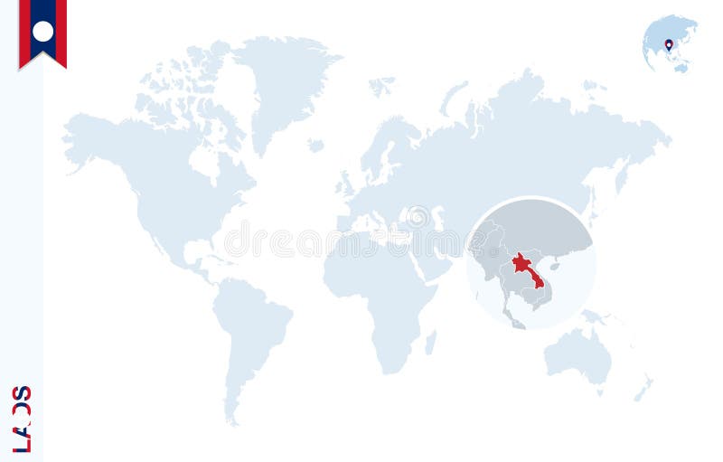 Blå världskarta med förstoring på Laos royaltyfri illustrationer Blå världskarta med förstoring på Laos royaltyfri illustrationer