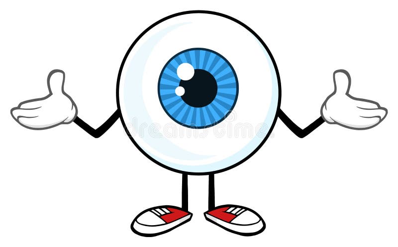 Blå ögonglob Guy Cartoon Mascot Character Shrugging royaltyfri illustrationer