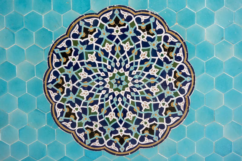 blåa islamiska mosaikmodelltegelplattor