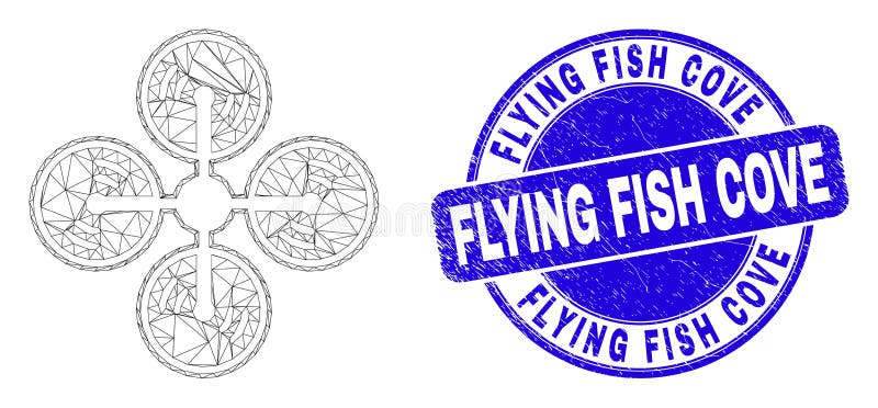 Blåa nödflygande fisktrålsigill och webbnätsluftkopp royaltyfri illustrationer