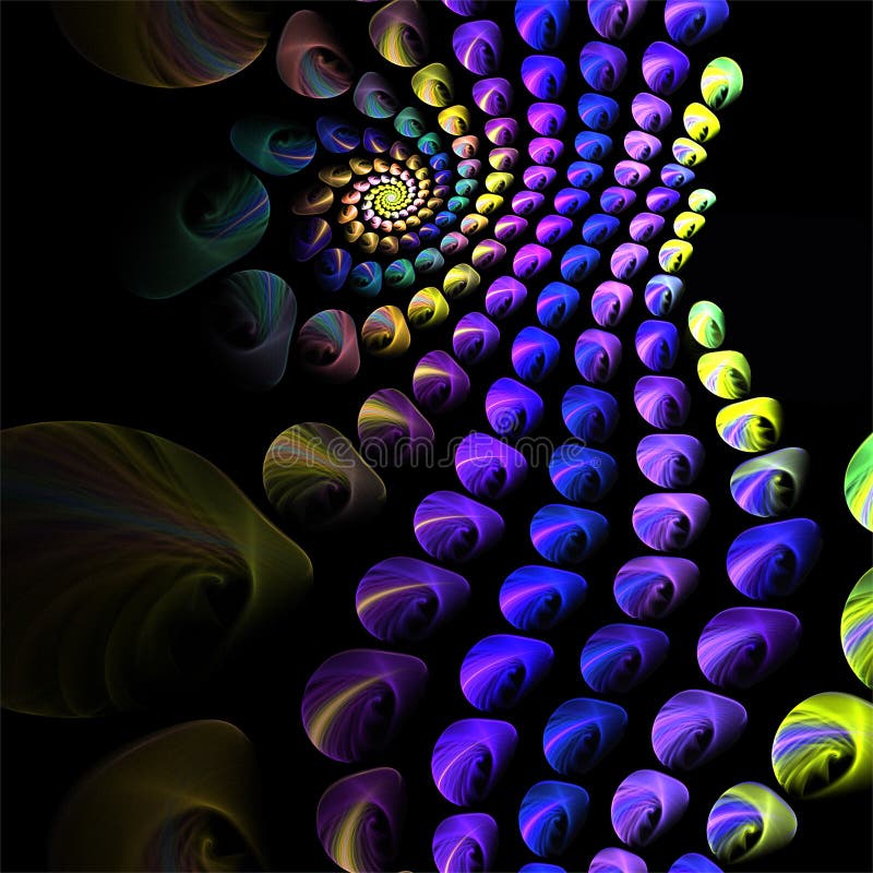 Blåa små bollar för abstrakt fractalkonst med gul spiral stock illustrationer Blåa små bollar för abstrakt fractalkonst med gul spiral stock illustrationer
