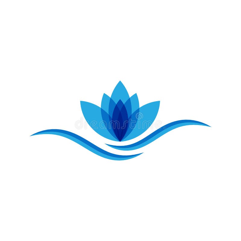 Blåblå färg för den abstrakta lotus-logotypen royaltyfri illustrationer