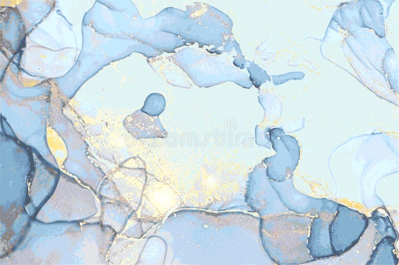 Blåblå grå guldstensmarktextur. alkoholbläck royaltyfri illustrationer