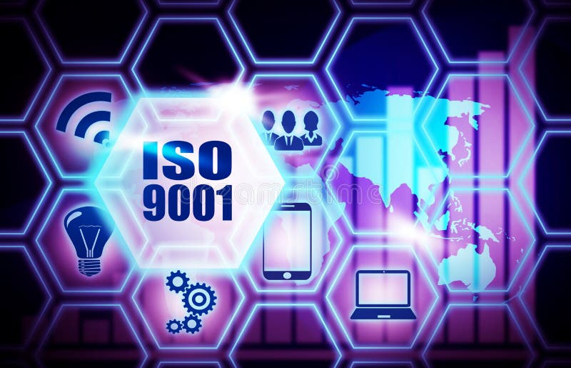 Blått bakgrundsplan för Iso 9001 vektor illustrationer Blått bakgrundsplan för Iso 9001 vektor illustrationer