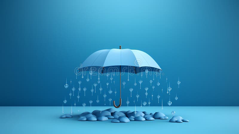 Blühende Regenschirme in Orange und Blau in einem traumhaften Himmel mit zarten weißen Blumen lizenzfreie abbildung