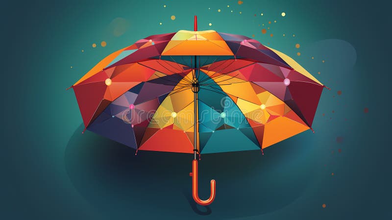 Blühende Regenschirme in Orange und Blau in einem traumhaften Himmel mit zarten weißen Blumen stock abbildung