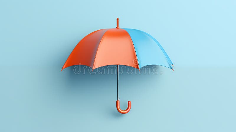 Blühende Regenschirme in Orange und Blau in einem traumhaften Himmel mit zarten weißen Blumen stock abbildung