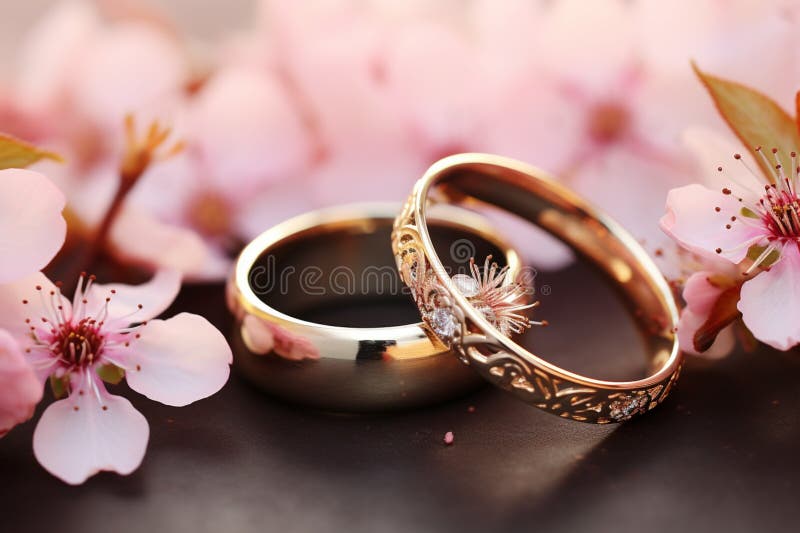 Blüten umarmen Hochzeitsringe im Frühling und feiern Liebeserneuerung vektor abbildung