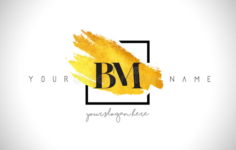 BM Golden Letter Logo Design with Creative Gold Brush Stroke royalty free illustration
