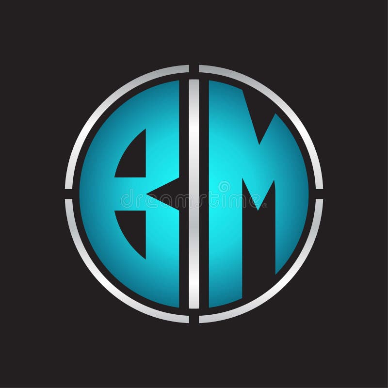 Bm B M Blue Line Circle Alphabet Letter Logo Icon Template